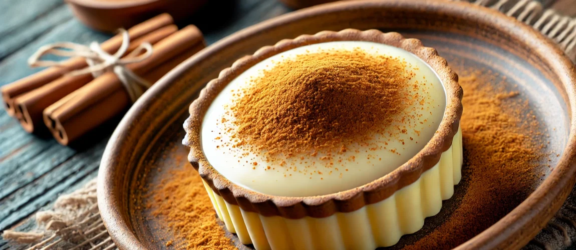 Majarete servido en un bol decorado con canela en polvo.