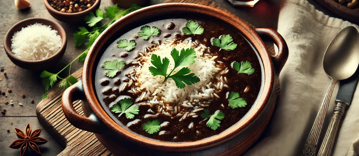 Plato de arroz de lamprea en una cazuela de barro.