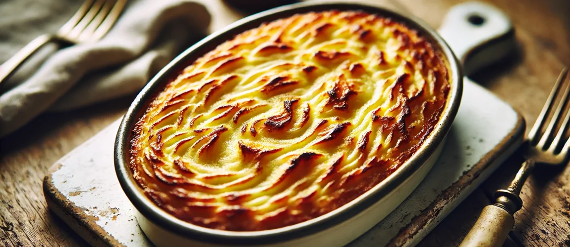 Brandade de Morue, un gratinado cremoso de bacalao salado y puré de patatas, con una corteza dorada.