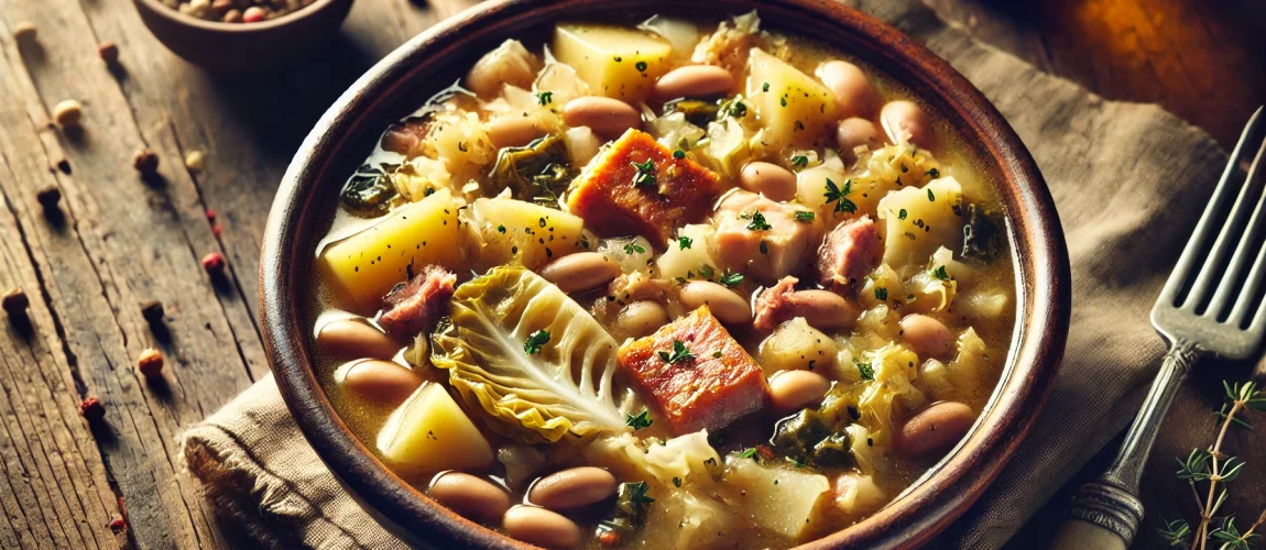 Garbure, un guiso tradicional del suroeste de Francia hecho con col, patatas, alubias y carne de cerdo.