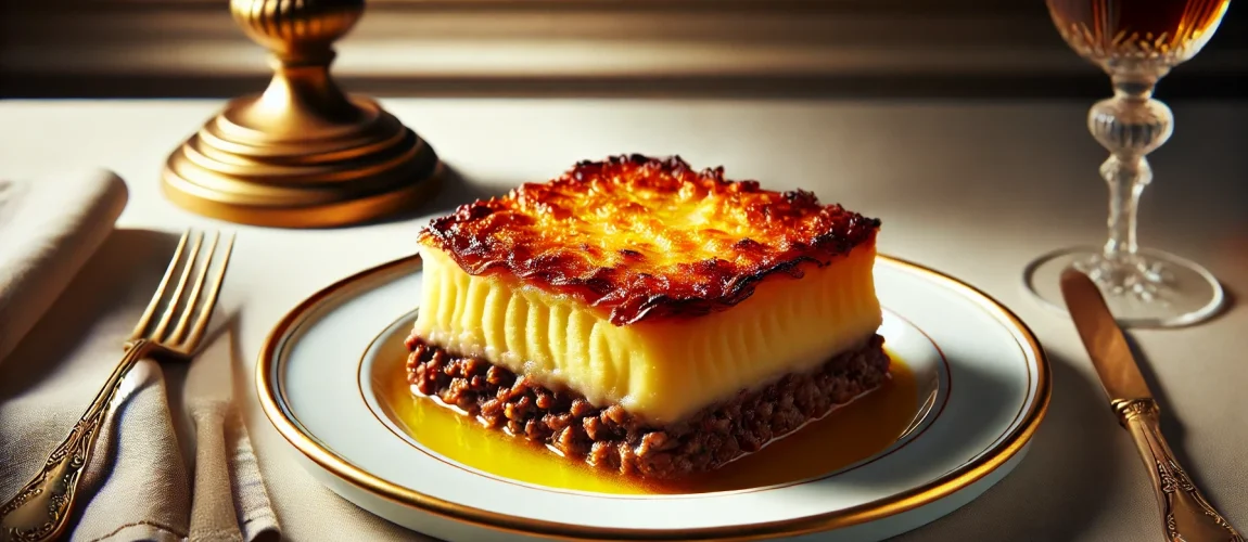 Hachis Parmentier, un pastel de carne cubierto con puré de patatas gratinado.