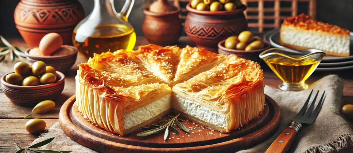 Tiropita, pastel griego de masa filo relleno de queso feta.